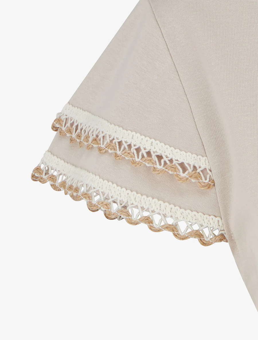 T-shirt manches courtes à détail broderies - Beige - Image 3
