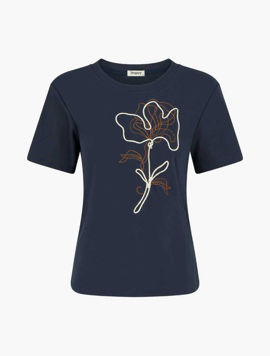 T-shirt manches courtes à motif floral - Marine