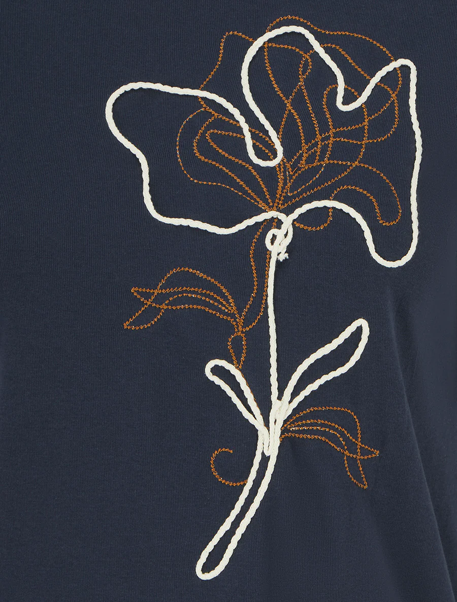 T-shirt manches courtes à motif floral - Marine - Image 3