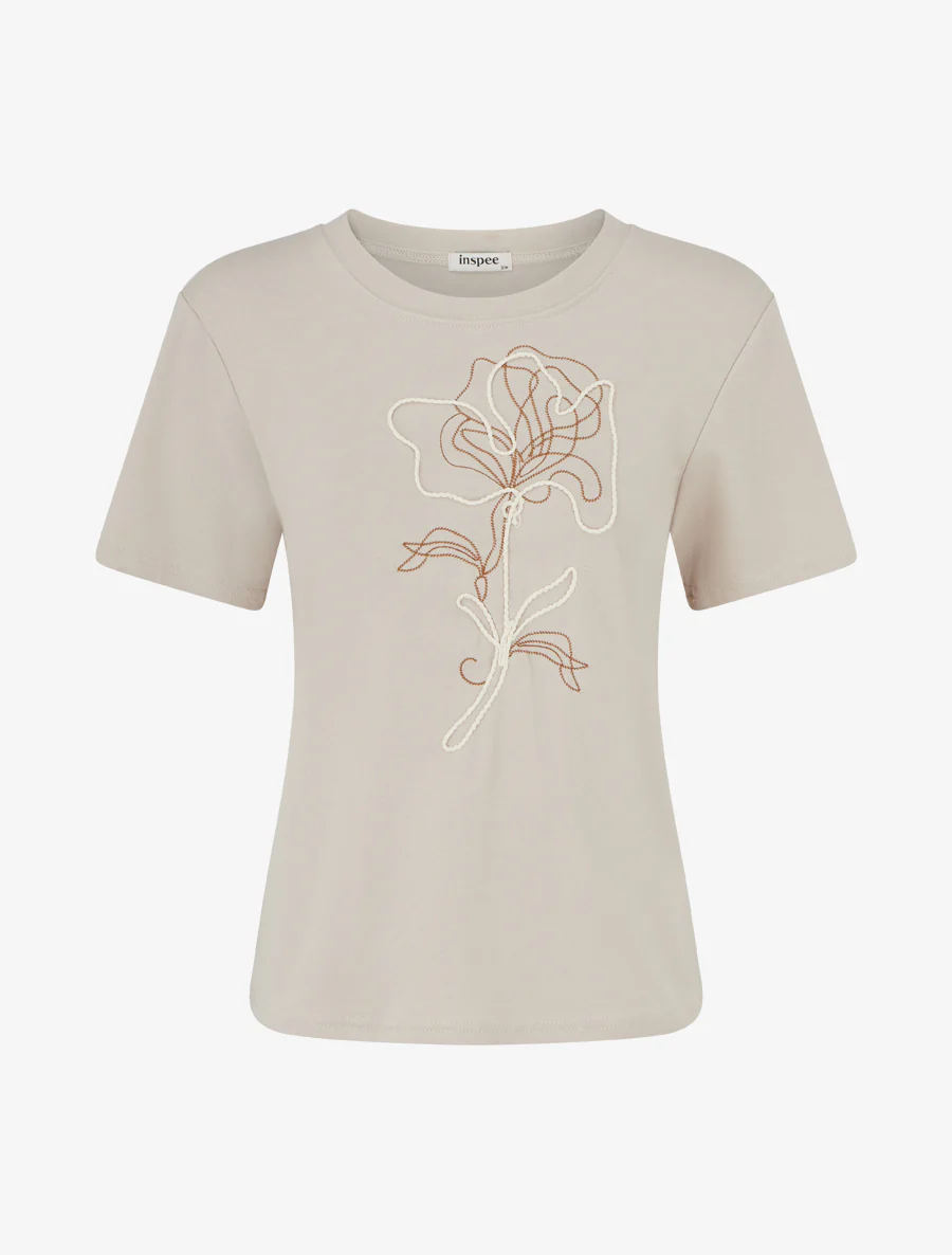 T-shirt manches courtes à motif floral - Beige
