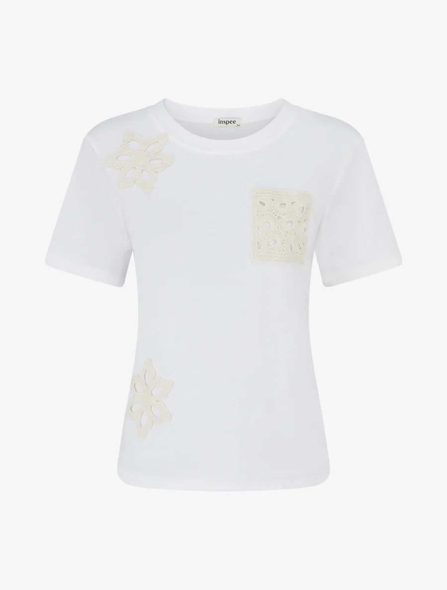 T-shirt manches courtes à poche brodée - Blanc