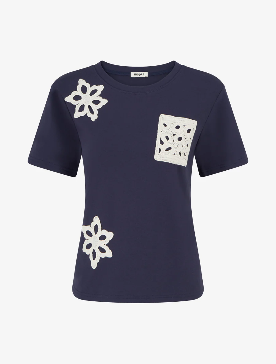 T-shirt manches courtes à poche brodée - Marine