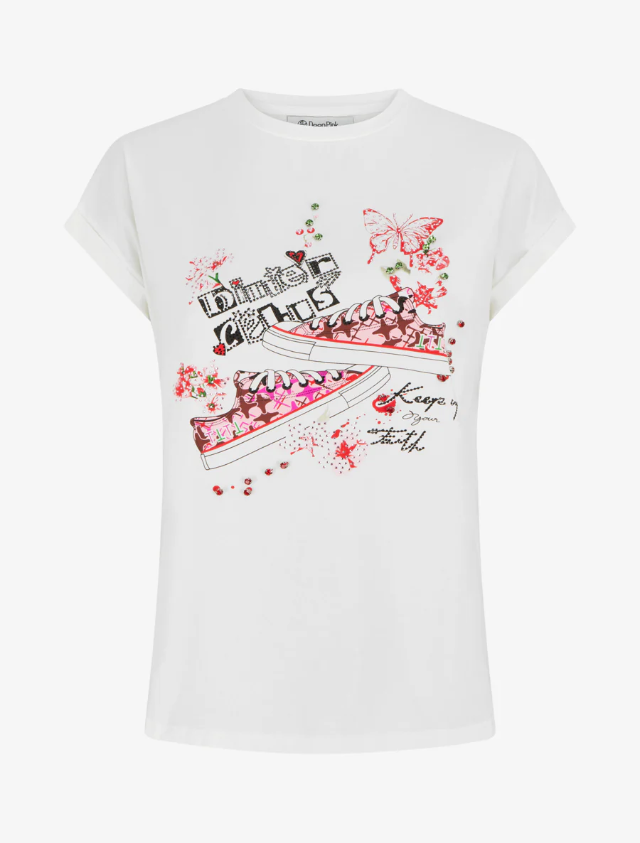 T-shirt motif baskets et papillons - Blanc
