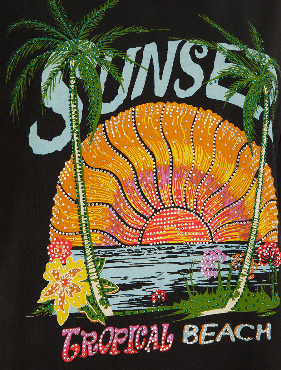 T-shirt motif sunset à strass - Noir - Image 3