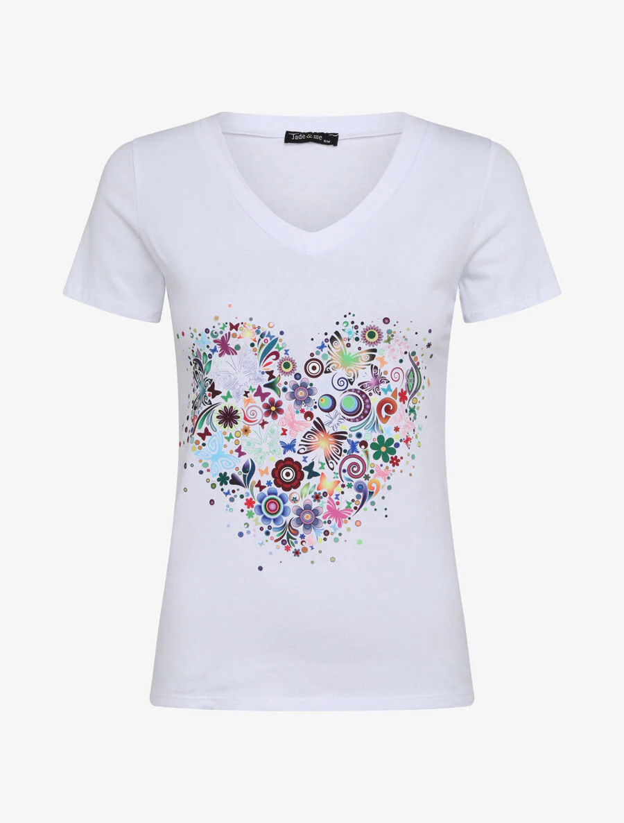 T-shirt slim à flocage coeur psychédélique - Blanc