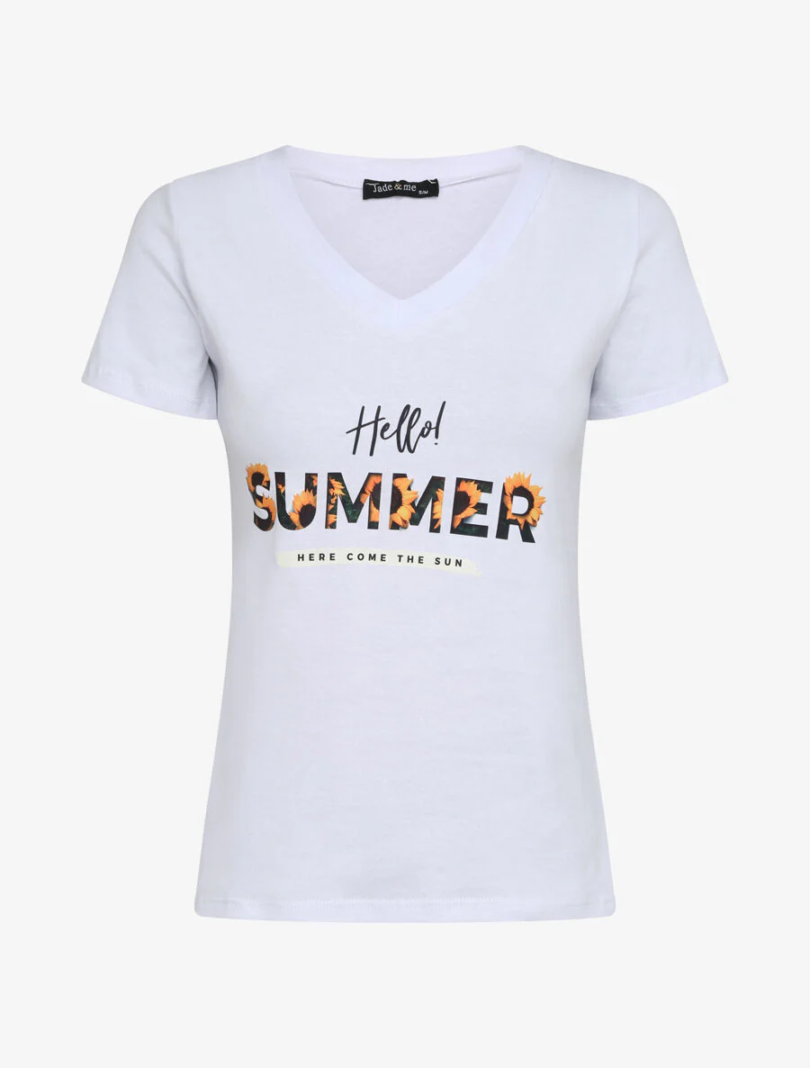 T-shirt slim à message et tournesols - Blanc