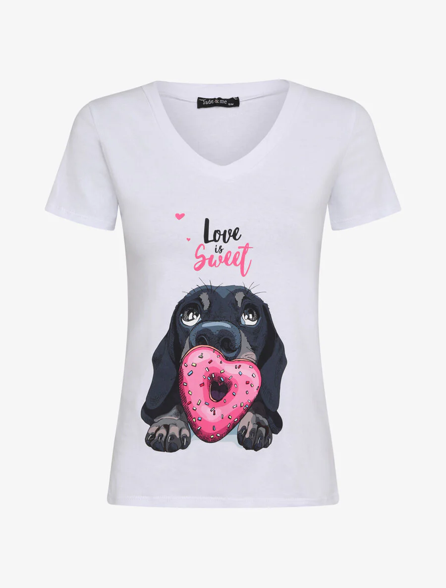 T-shirt slim Love is sweet - Blanc