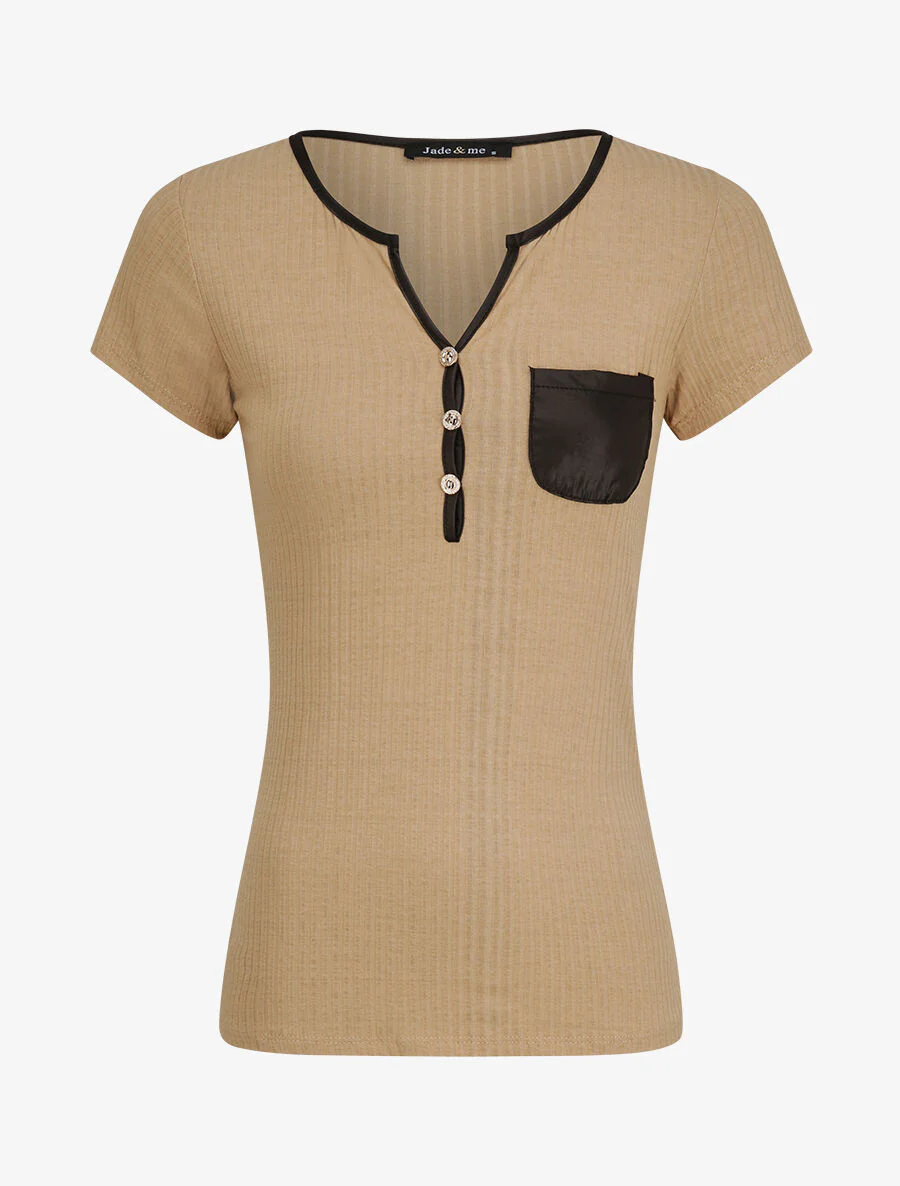 T-shirt slim uni côtelé - Beige