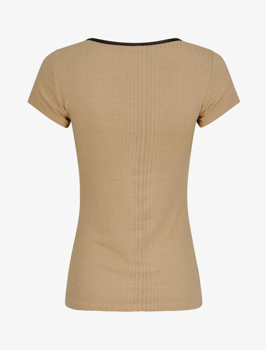 T-shirt slim uni côtelé - Beige - Image 2