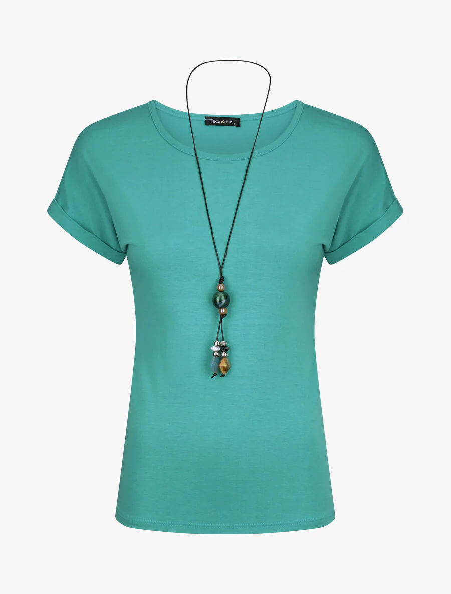 T-shirt slim uni manches courtes - Turquoise