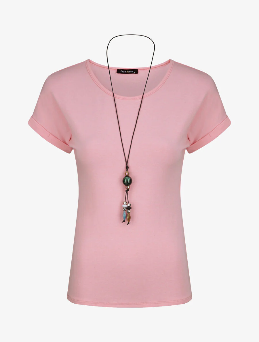 T-shirt slim uni manches courtes - Rose