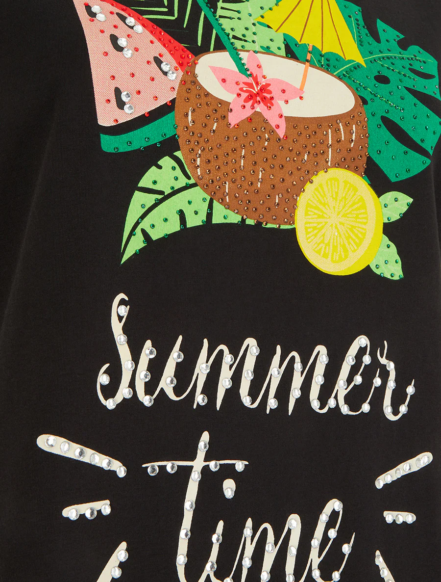 T-shirt Summer Time à strass - Noir - Image 3