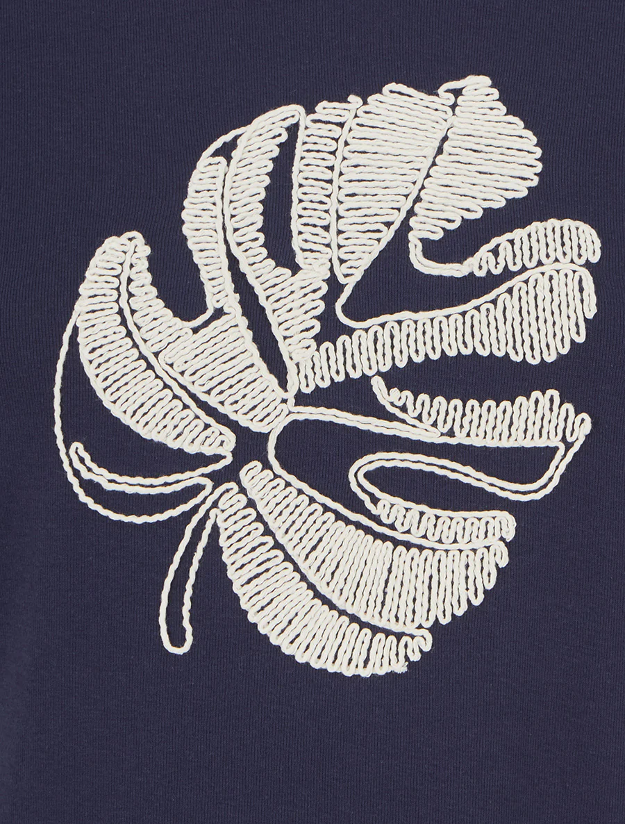 T-shirt uni à broderie feuille - Marine - Image 3