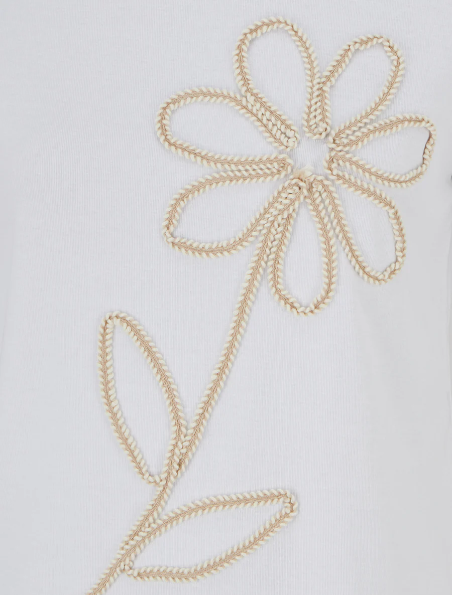 T-shirt uni à broderie fleur - Blanc - Image 3