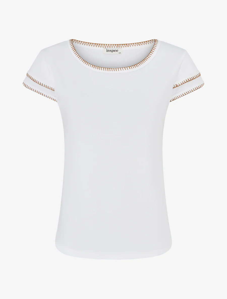 T-shirt uni à manches courtes stylisées - Blanc