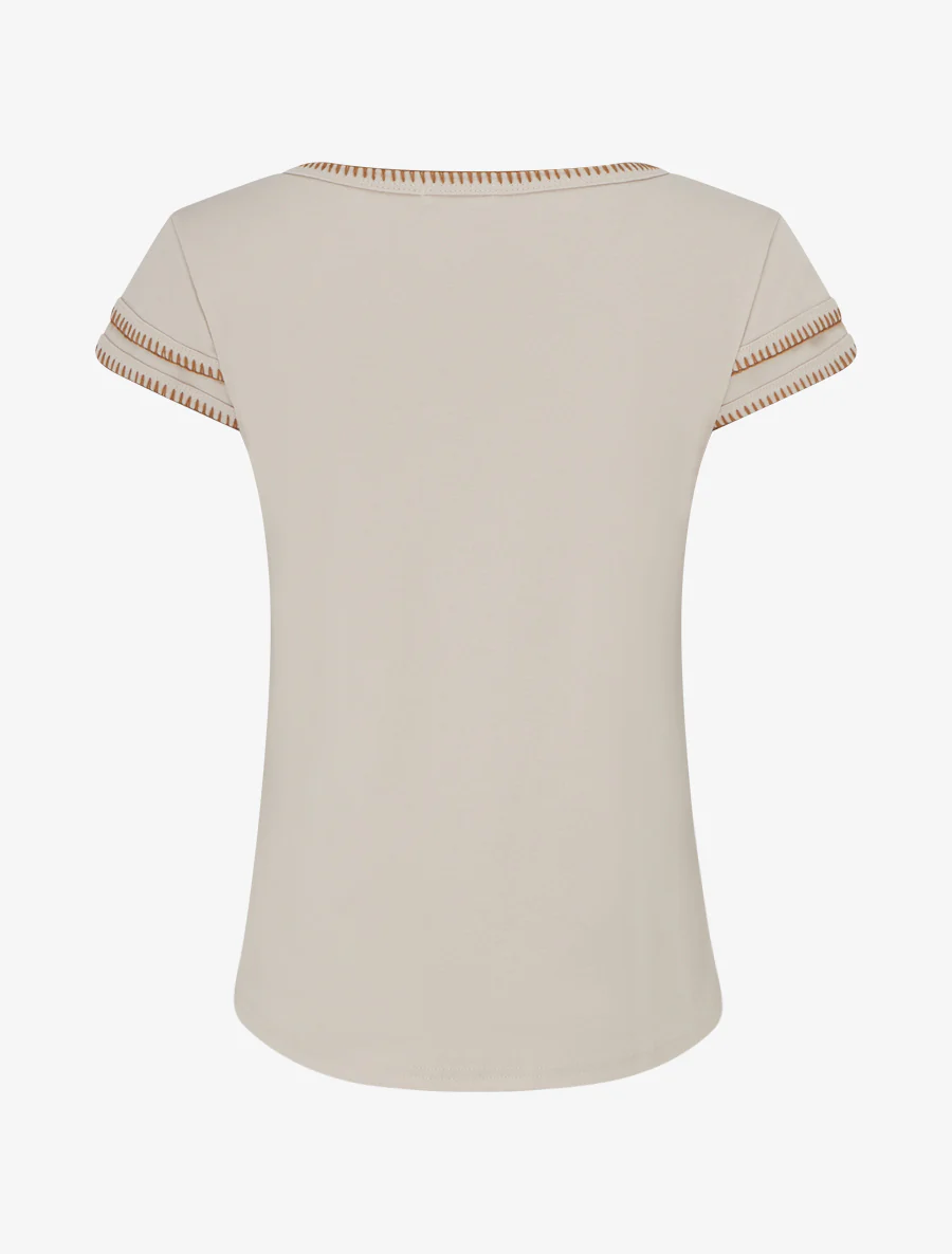 T-shirt uni à manches courtes stylisées - Beige - Image 2