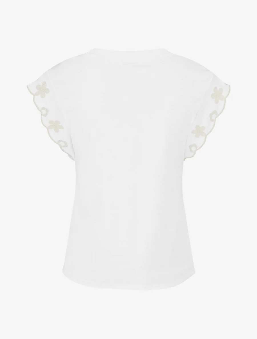 T-shirt uni à motif floral - Blanc - Image 2