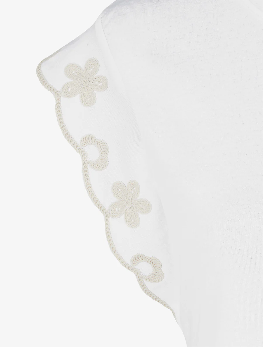 T-shirt uni à motif floral - Blanc - Image 3