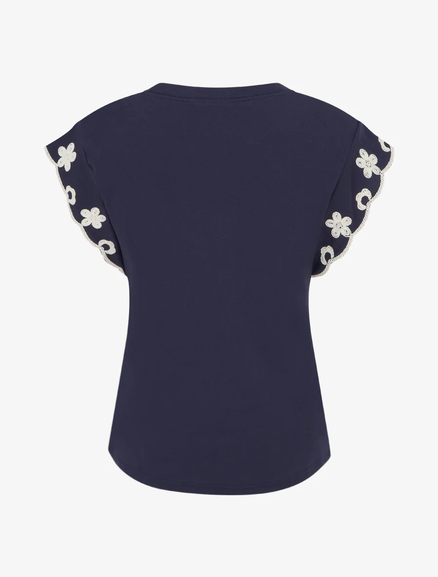 T-shirt uni à motif floral - Marine - Image 2