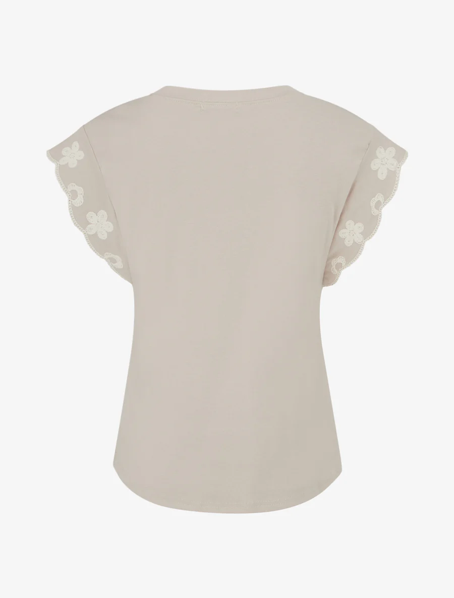 T-shirt uni à motif floral - Beige - Image 2