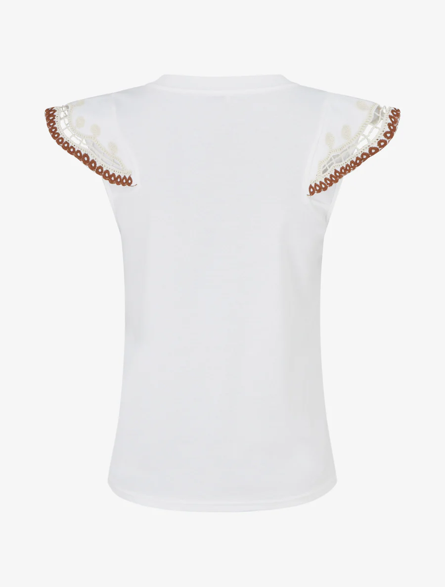 T-shirt uni manches courtes brodées - Blanc - Image 2
