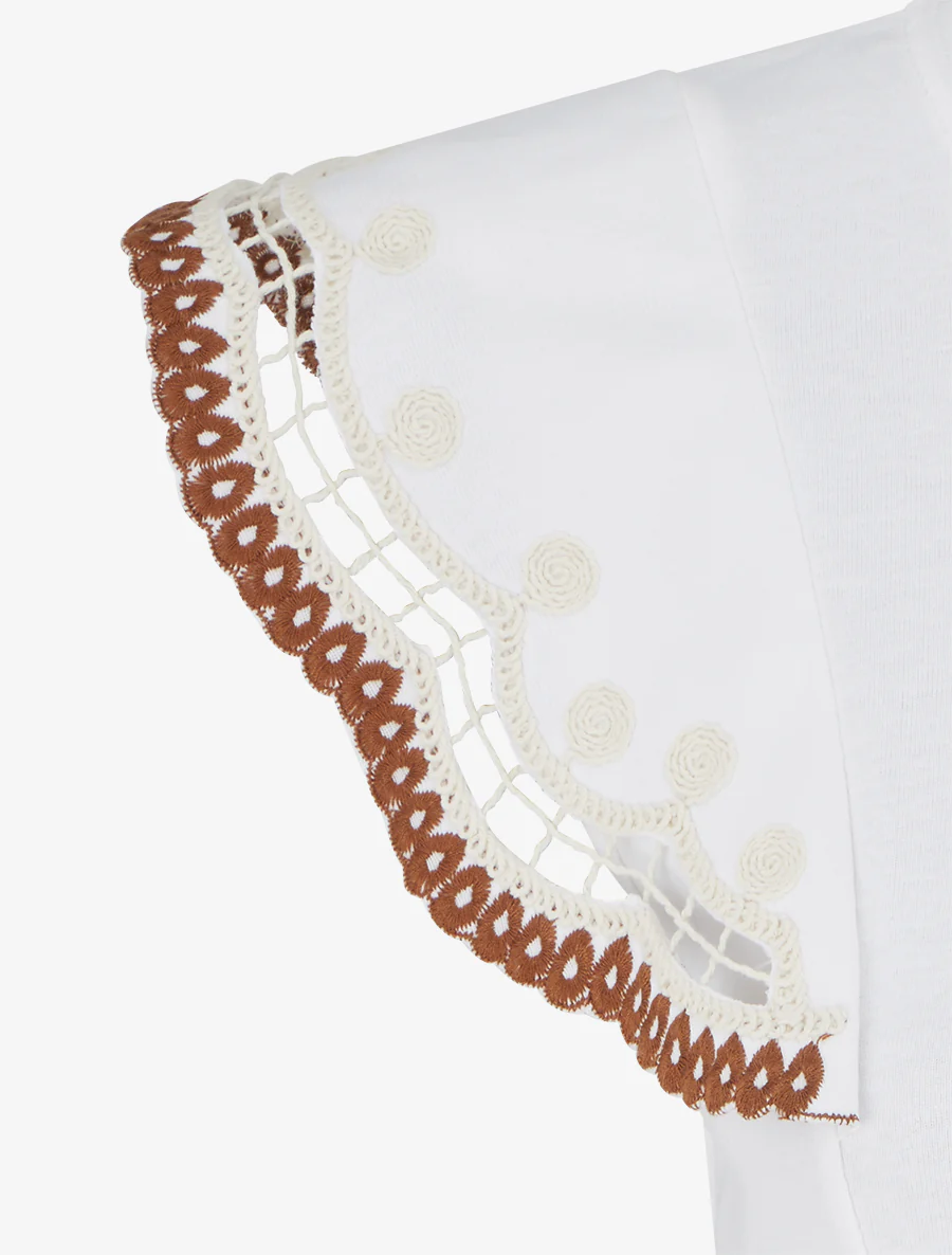 T-shirt uni manches courtes brodées - Blanc - Image 3