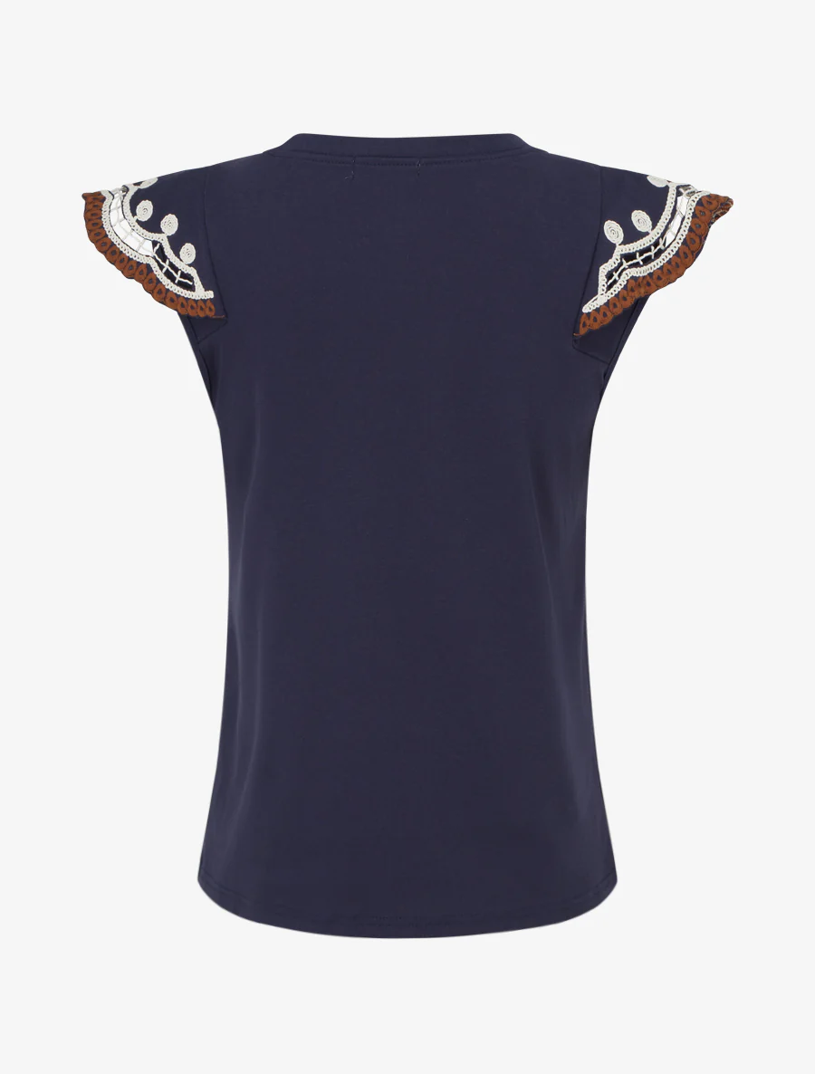 T-shirt uni manches courtes brodées - Marine - Image 2