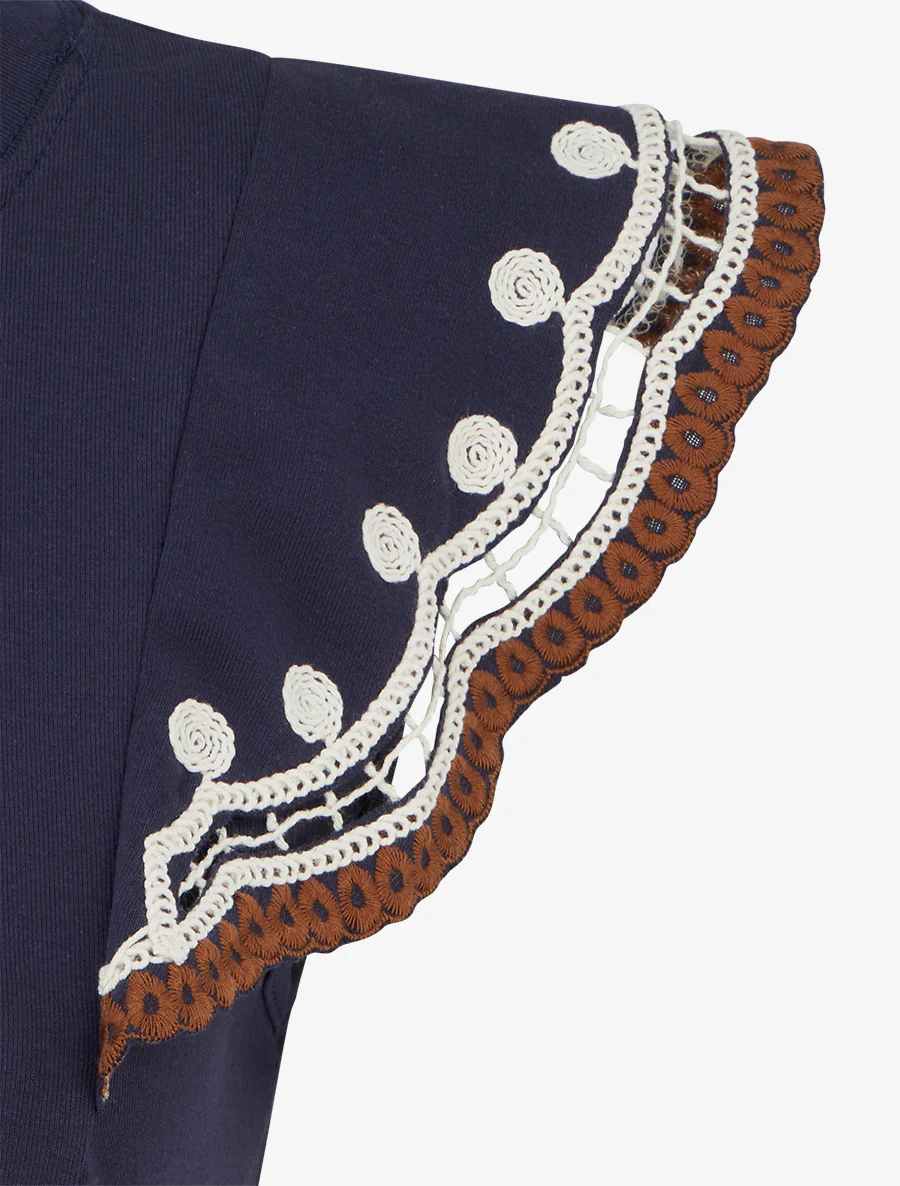 T-shirt uni manches courtes brodées - Marine - Image 3