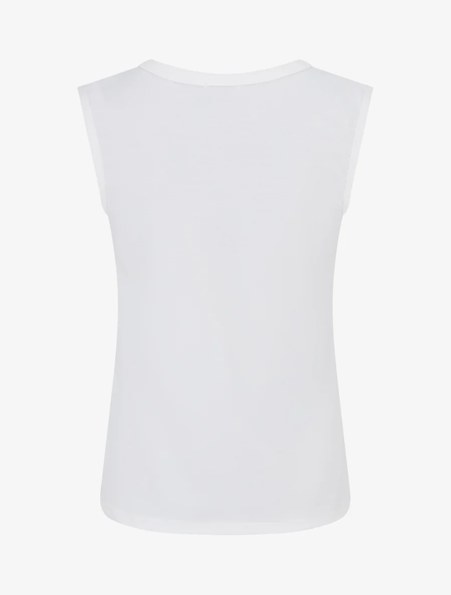 T-shirt uni sans manches à col stylisé - Blanc - Image 2