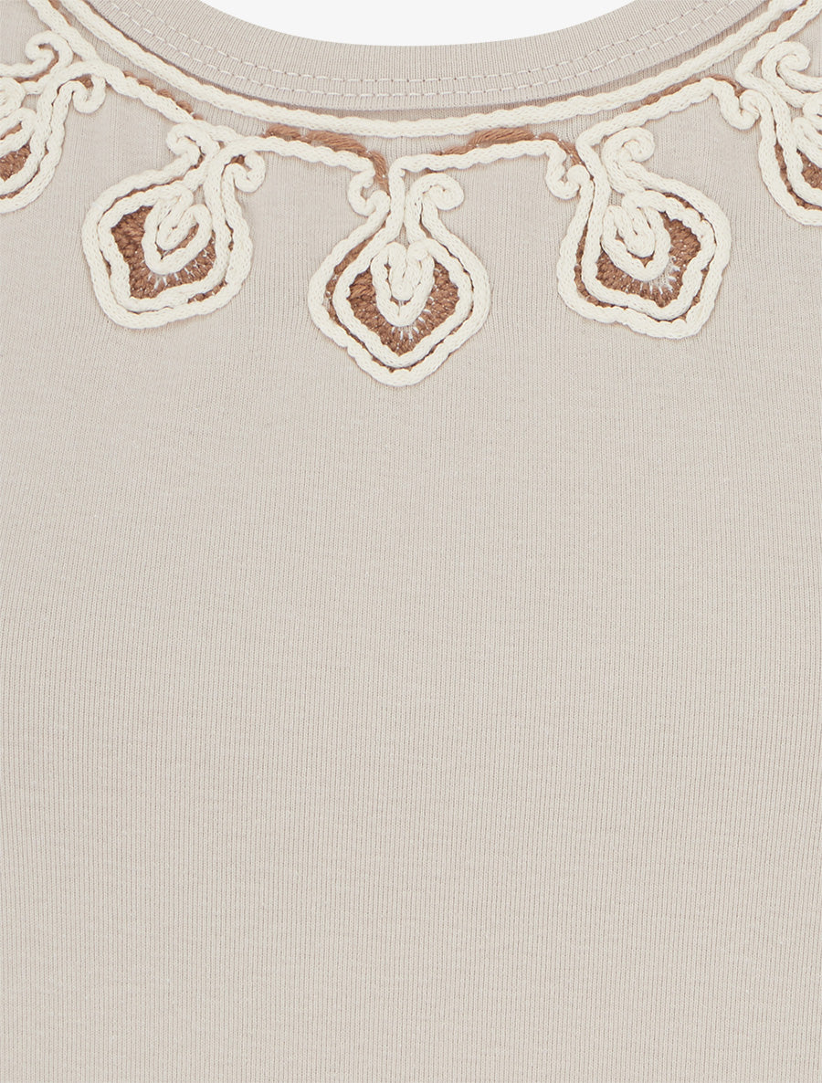 T-shirt uni sans manches à col stylisé - Beige - Image 3