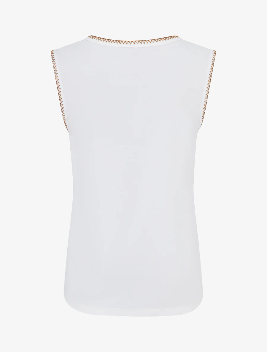 T-shirt uni sans manches à détail broderies - Blanc - Image 2