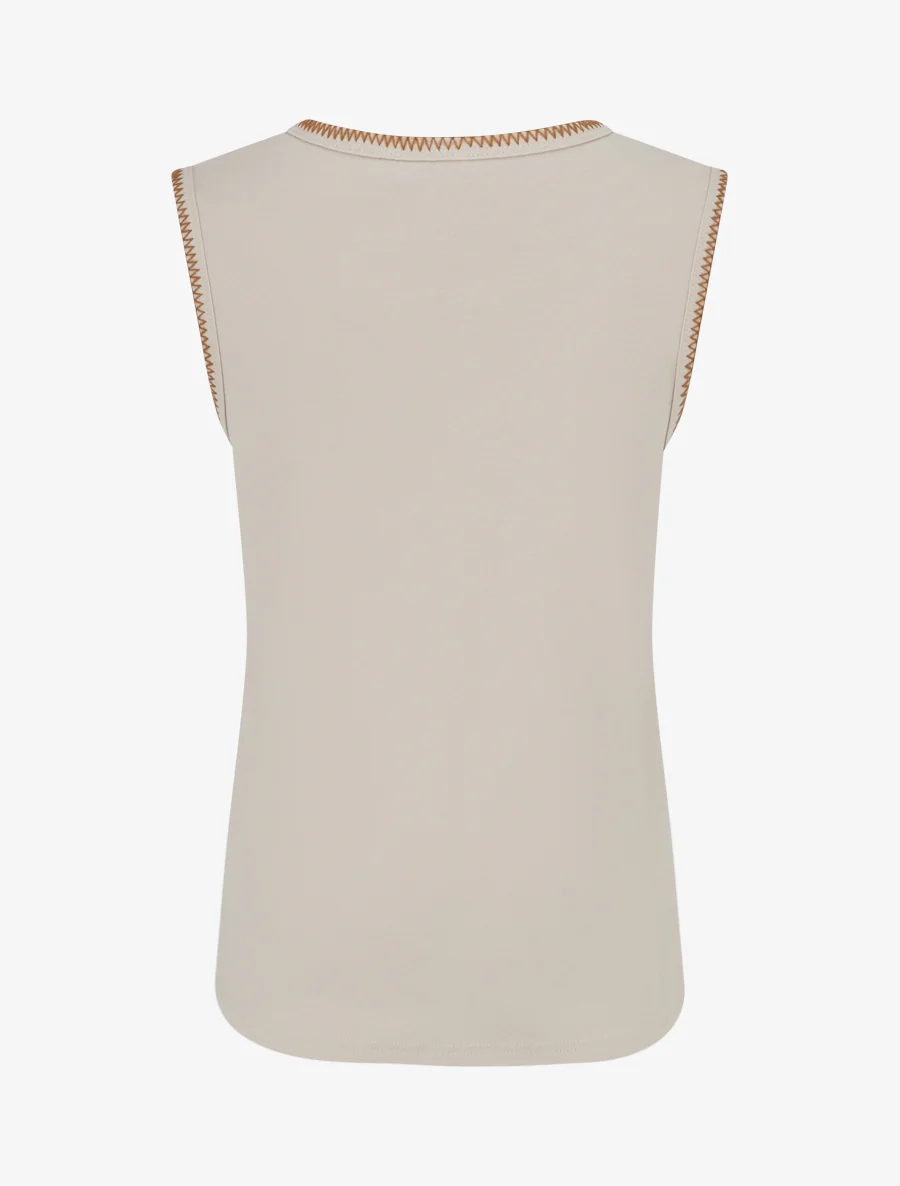 T-shirt uni sans manches à détail broderies - Beige - Image 2