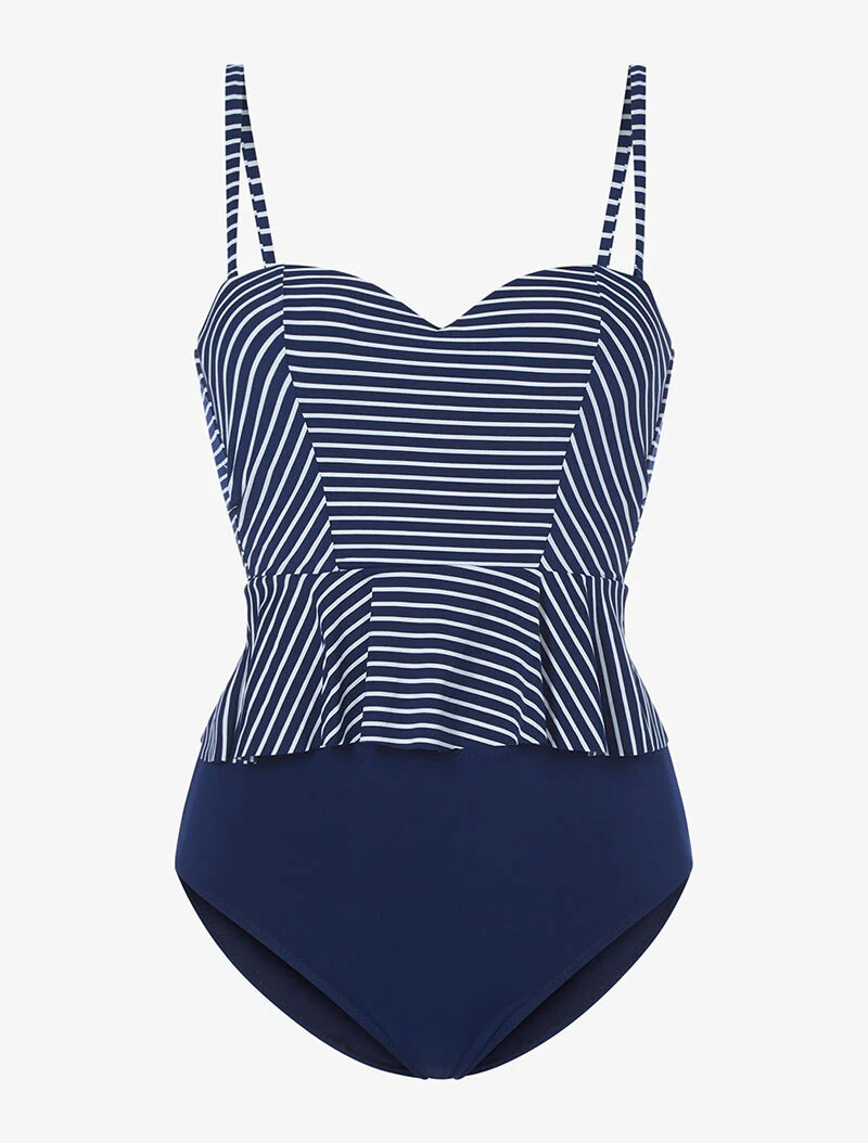 Tankini péplum marinière - marine