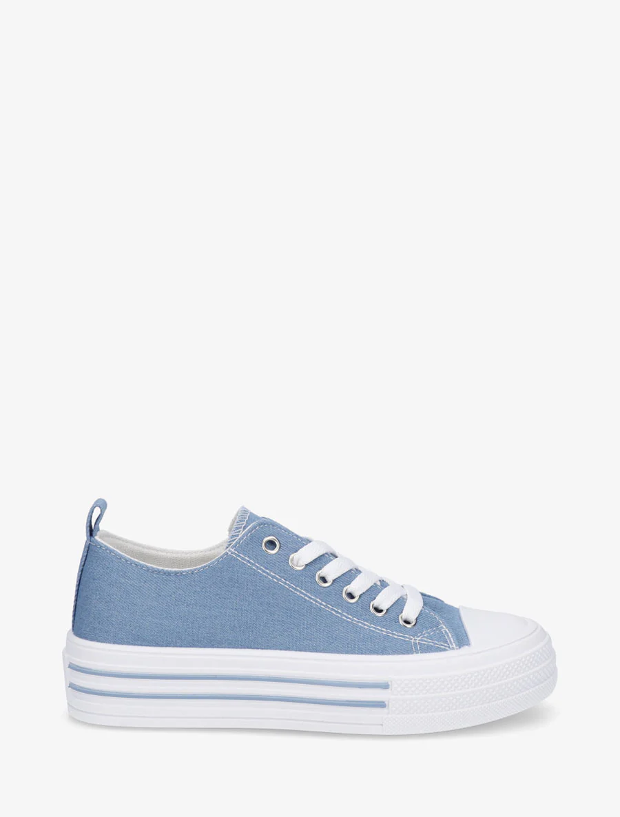 Tennis en tissu à semelle en gomme - Bleu denim