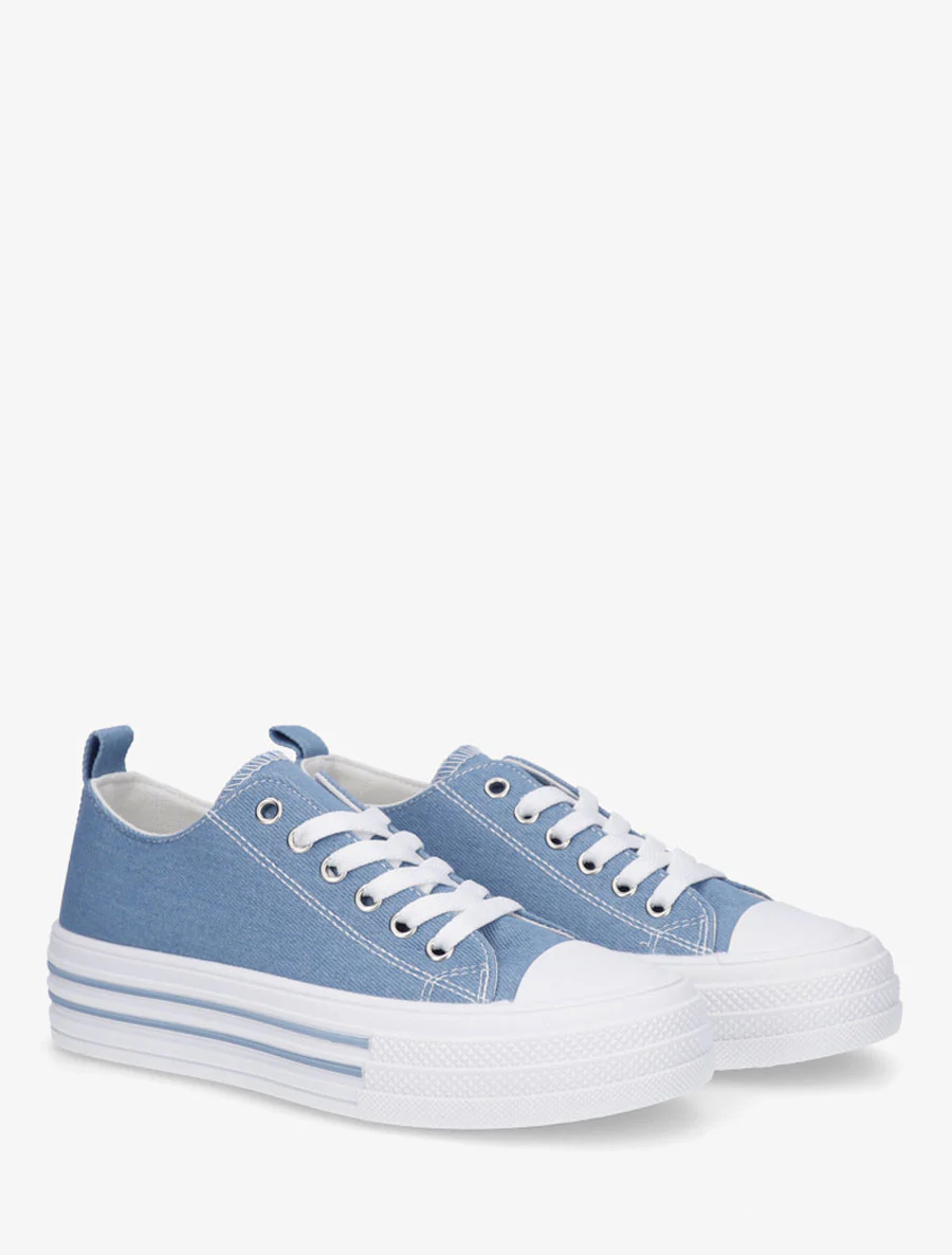 Tennis en tissu à semelle en gomme - Bleu denim - Image 4