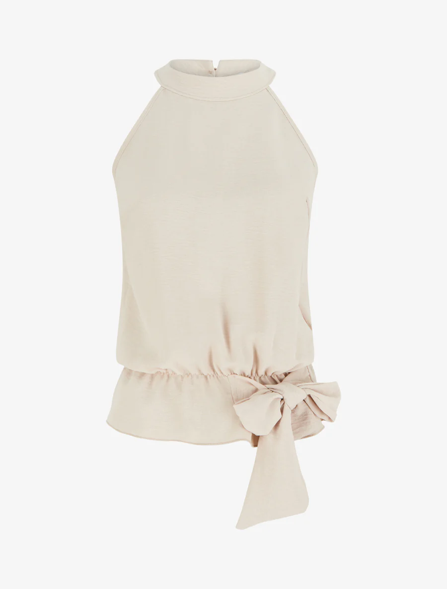 Top à col américain et noeud - Beige