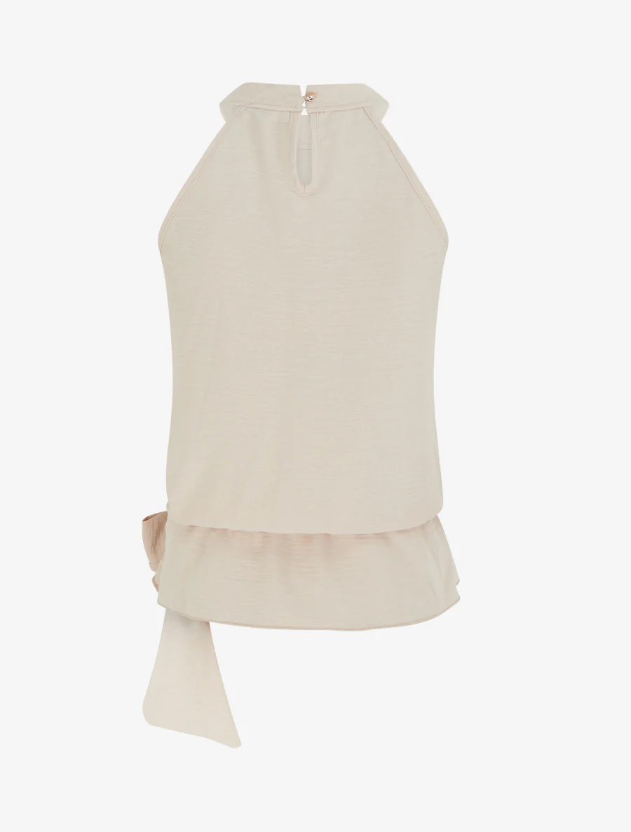 Top à col américain et noeud - Beige - Image 2
