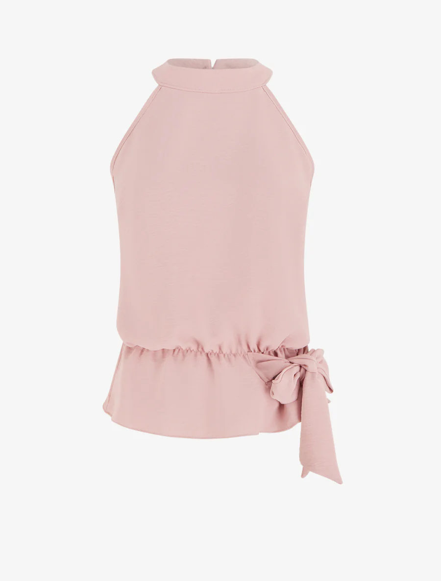 Top à col américain et noeud - Rose