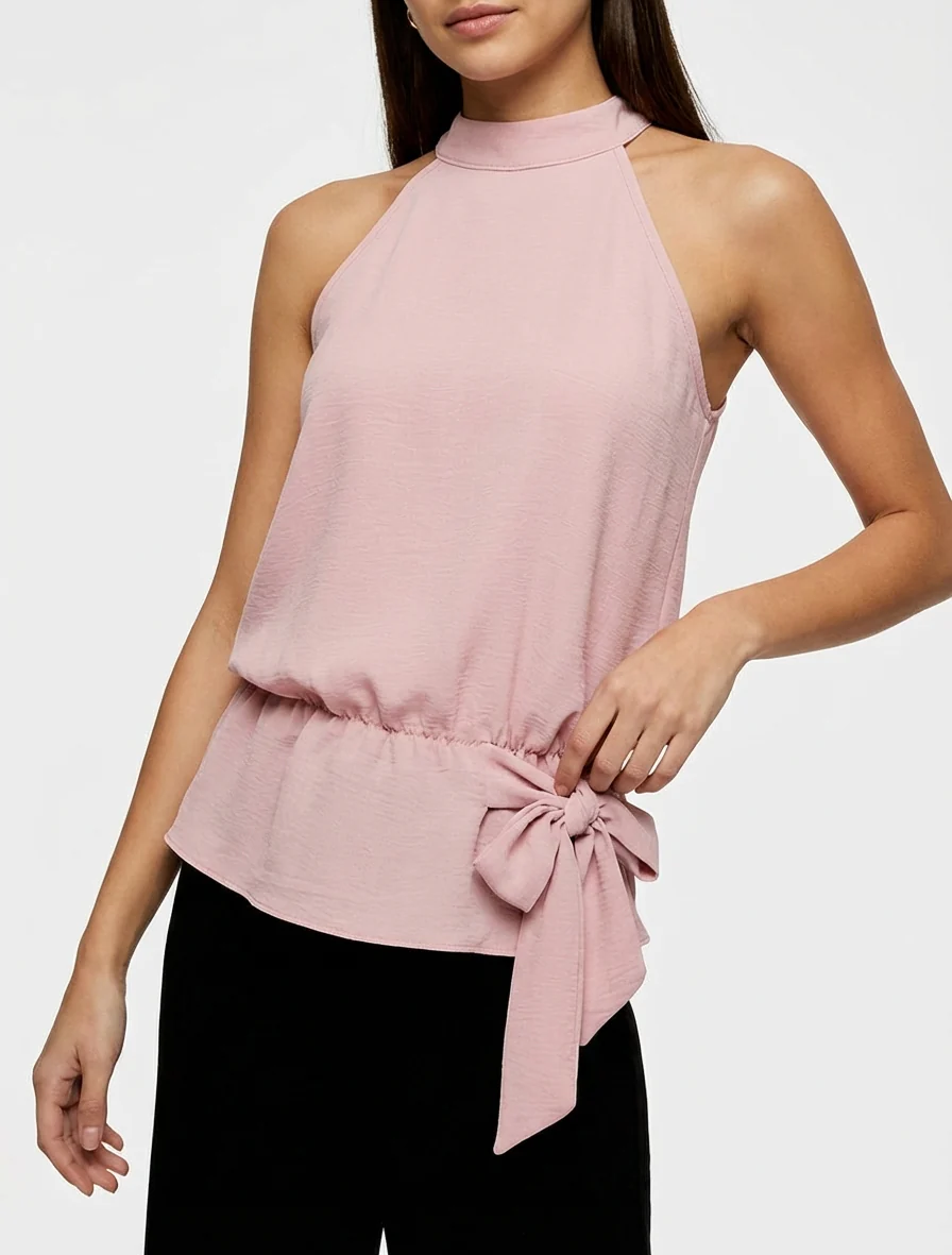 Top à col américain et noeud - Rose - Image 4