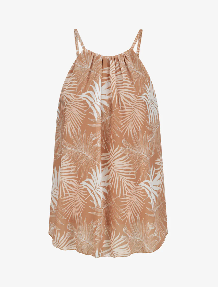 Top à col américain imprimé fougères - Beige
