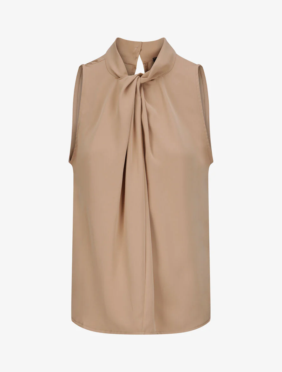 Top à col rond entrelacé - Beige