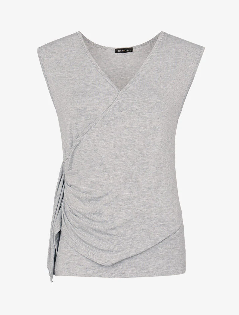 Top à côté froncé et empiècement fluide - gris clair chiné