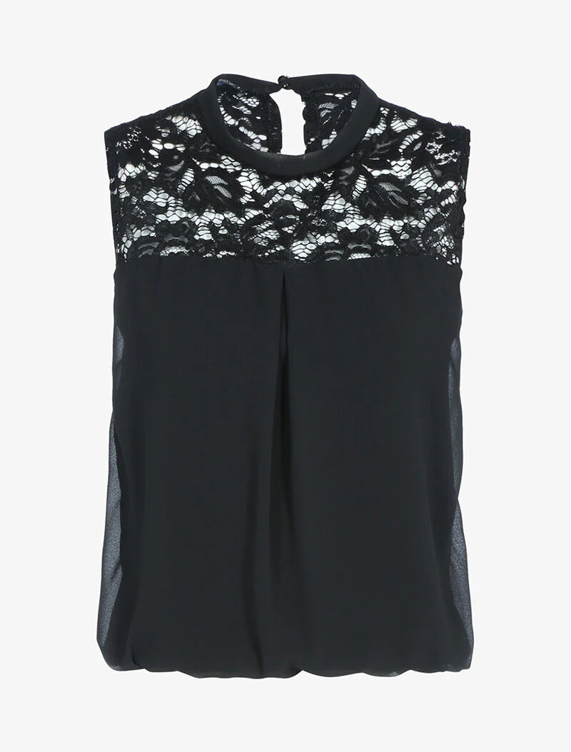Top à décolleté dentelle - Noir