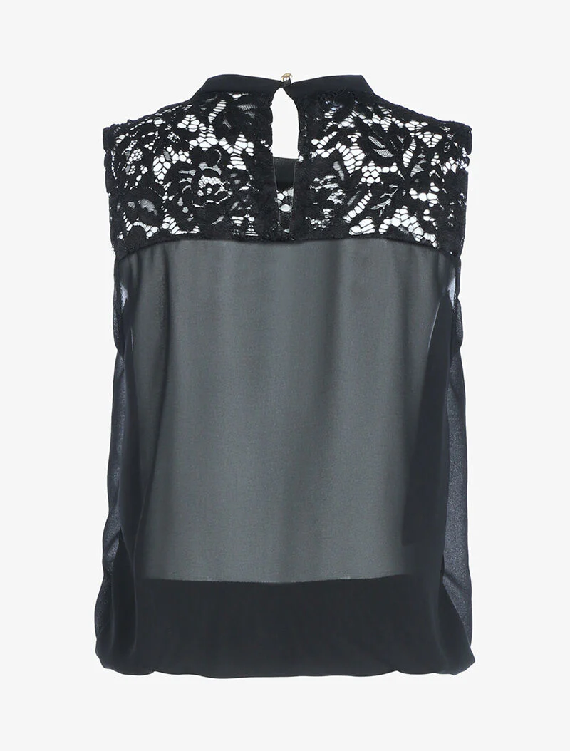 Top à décolleté dentelle - Noir - Image 2