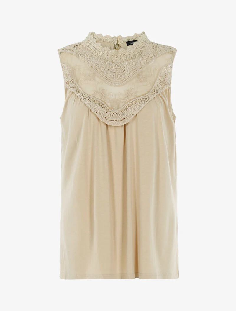 Top à décolleté en tulle et crochet - beige