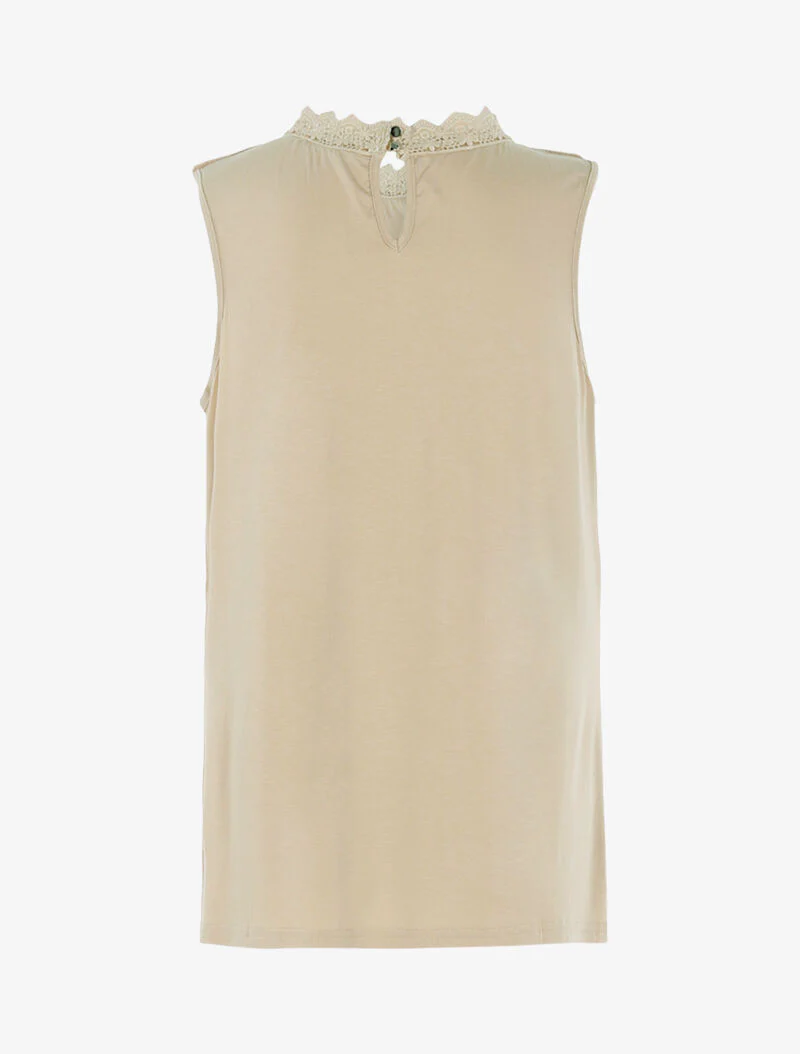 Top à décolleté en tulle et crochet - beige - Image 2