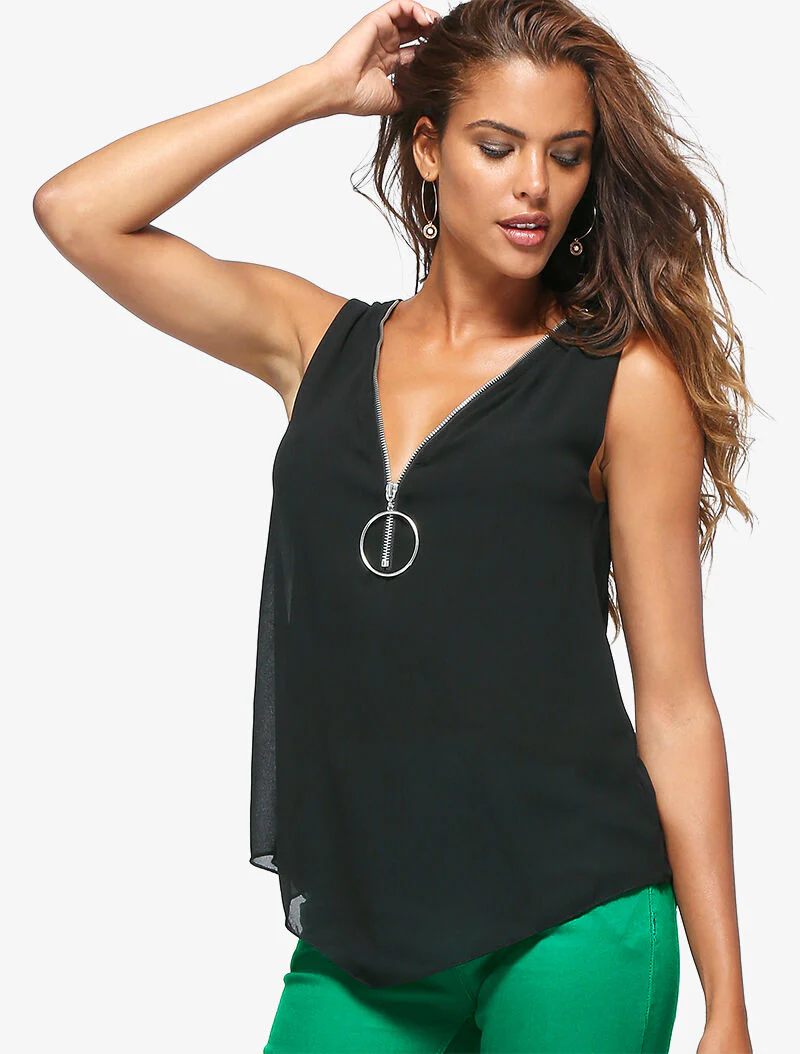 Top à décolleté zippé - noir