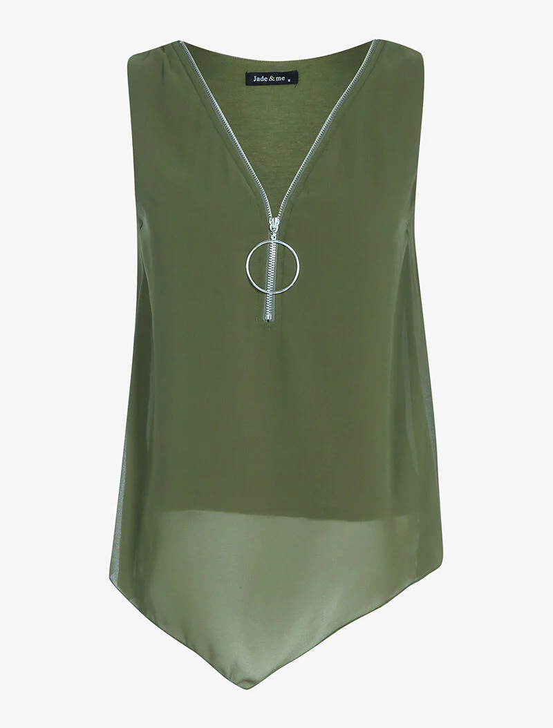 Top à décolleté zippé - kaki