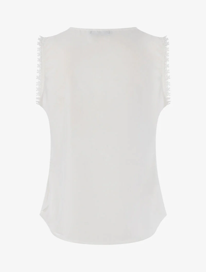 Top à détails plissés et crochet - blanc - Image 2