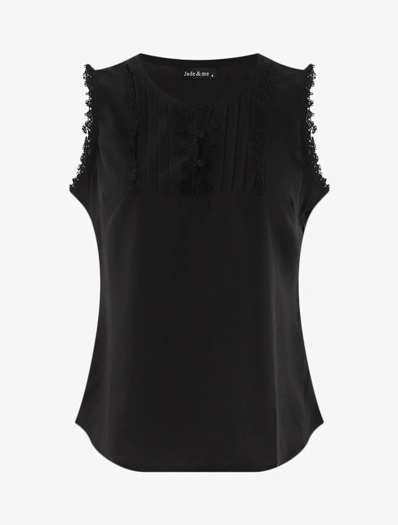 Top à détails plissés et crochet - noir